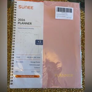 2026 NWT Spiral Planner with Peach-Pink Cover and Gold Coil + 3 Bonus Months